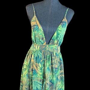 GREEN LEAF HAULTER LONG DRESS  - Sun Dress - Beach Dress - Comfortable